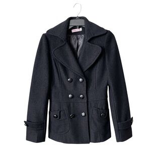 The Impeccable Pig Black Pea Coat Womens Size S Wool Blend Double Breasted Lined